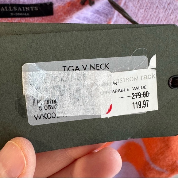 NWT All Saints Tiga Mohair Wool Blend V Neck Sweater in Lilac Orange XS - Picture 5 of 8